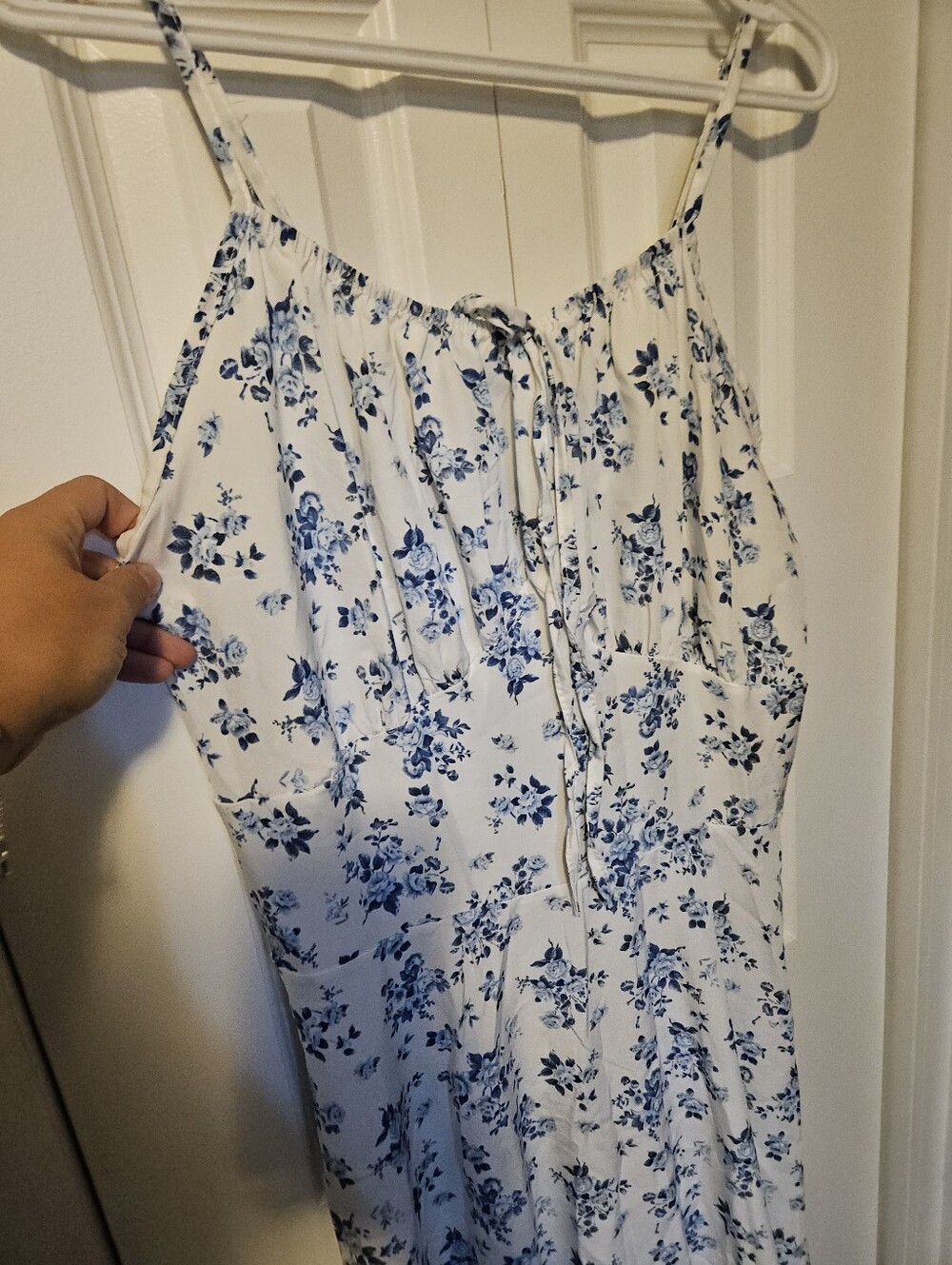White and Blue Floral Spaghetti-Strap Maxi Dress - Picture 2 of 5